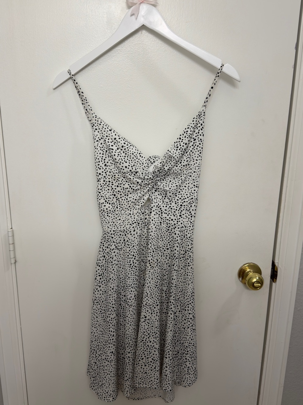 White and Black Polka Dot Twist-Front Slip Dress